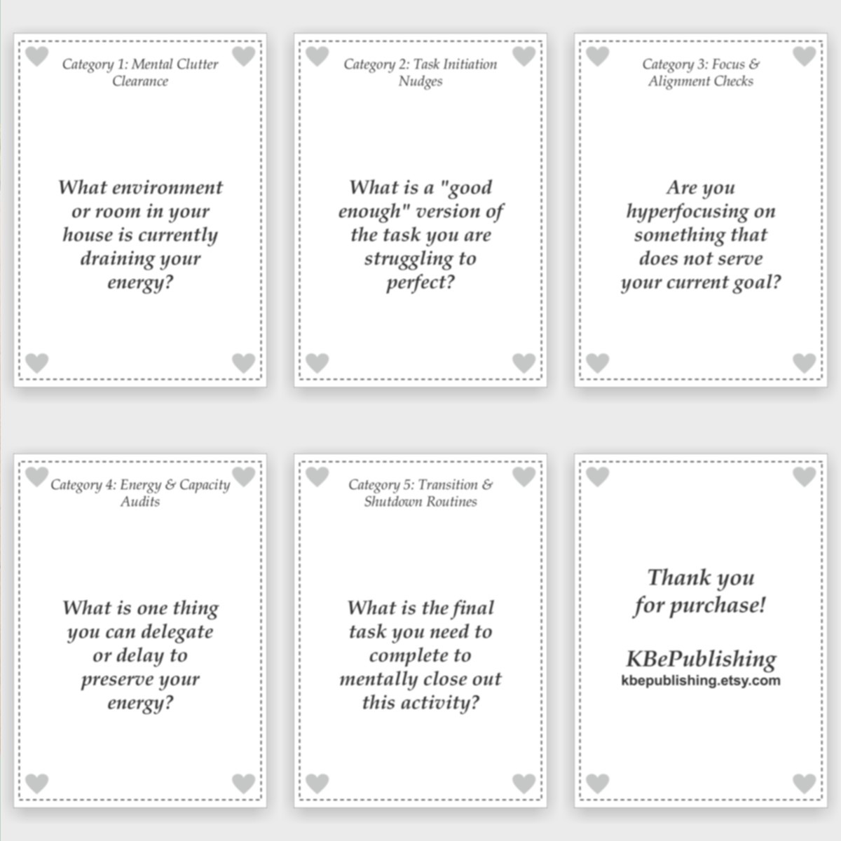 ADHD Focus Check-In Cards | Brain Dump Prompt Deck | Neurodivergent Task Management Game | Adult ADHD Support Tool - View 4