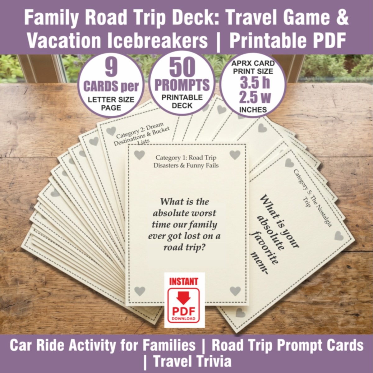 Family Road Trip Deck: Travel Game & Vacation Icebreakers | Printable PDF - View 3