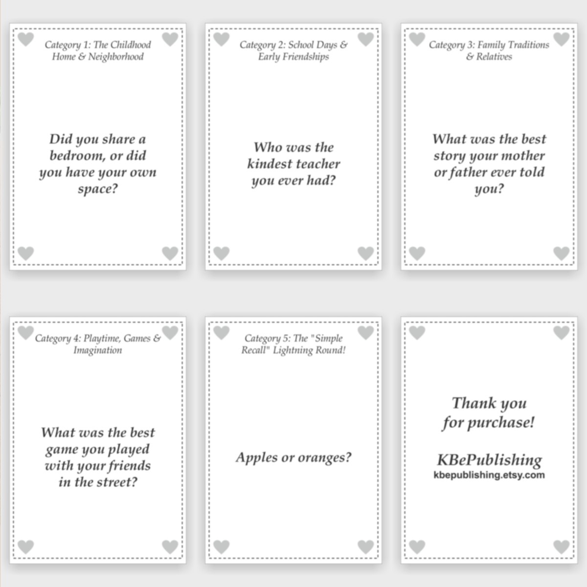The Early Memories Conversation Deck - View 4