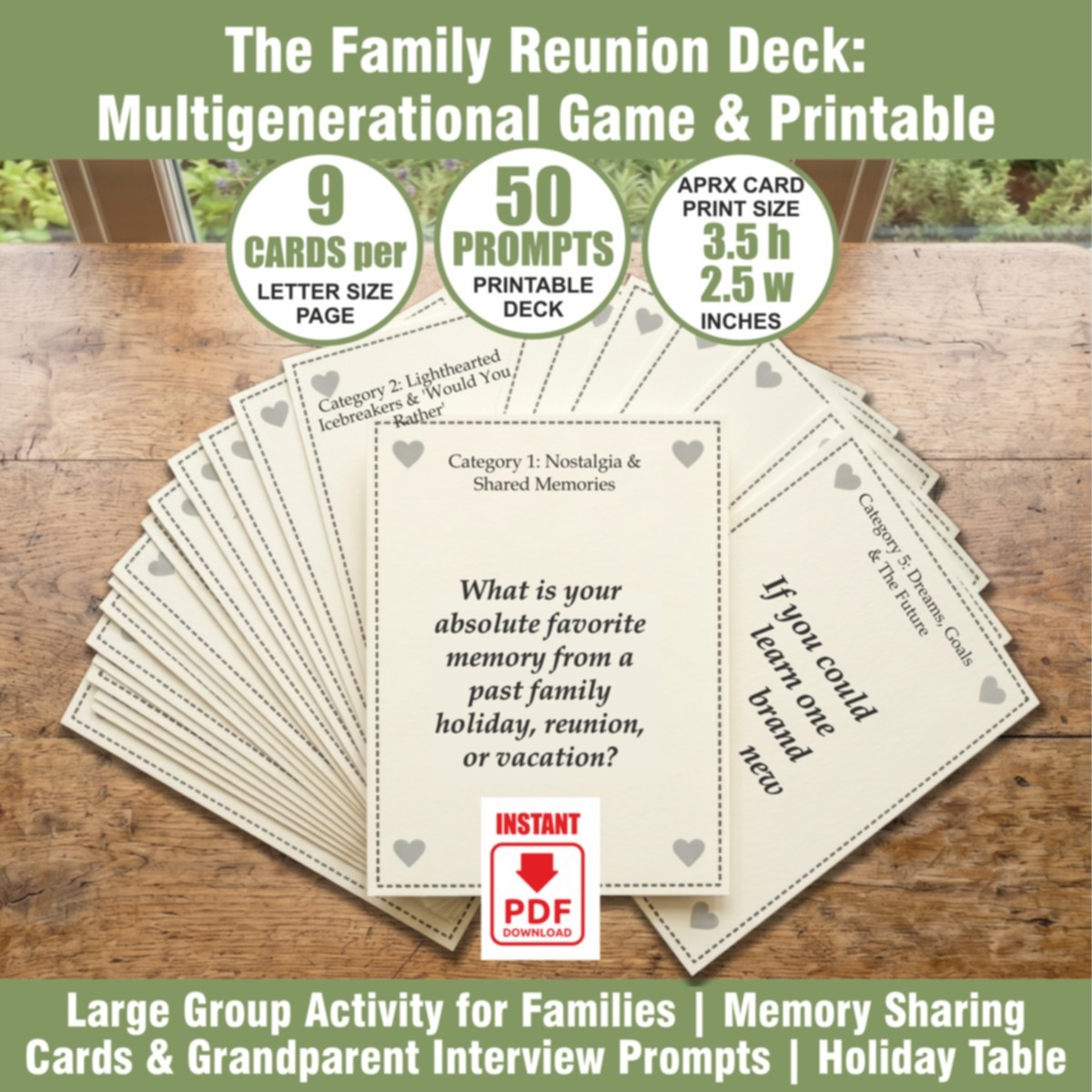 The Family Reunion Deck: Multigenerational Game & Printable Icebreakers | Family Gathering PDF - View 3